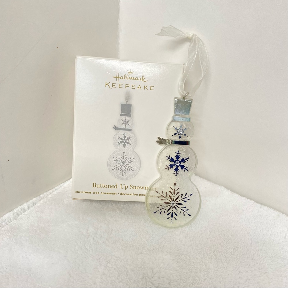 Hallmark Buttoned-Up Snowman Ornament Clear with Silver Accents & Sparkles